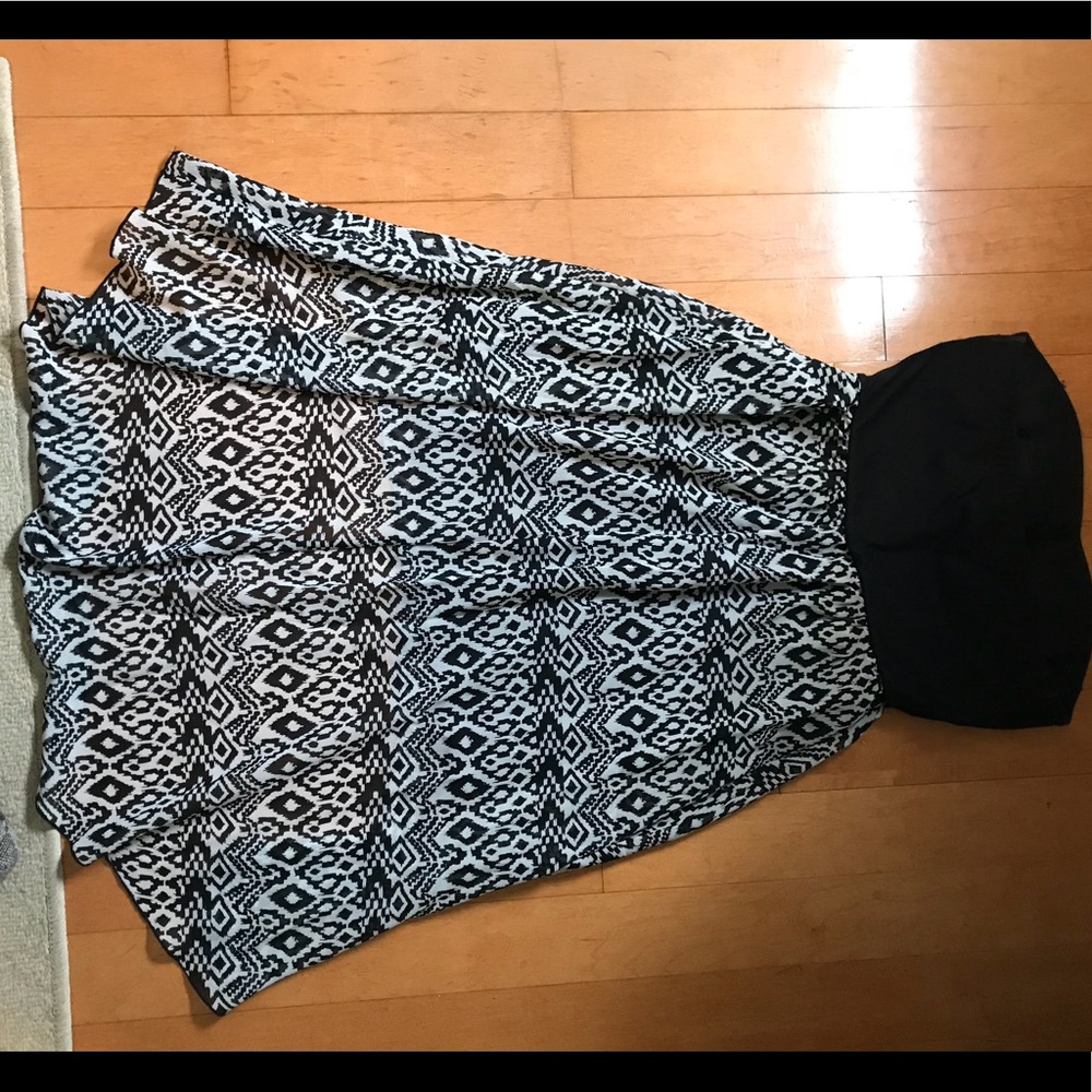 Black and white hi low strapless semi formal dress